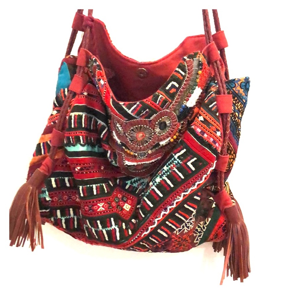 Gypsy bag - textiles, beadwork, leather tassels!